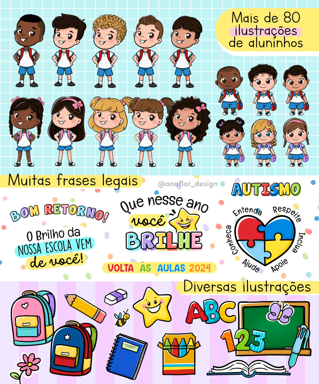 Cópia de VOLTA AS AULAS 2024 Kit Digital Volta as Aulas Aluninhos Autismo - Imagem 1