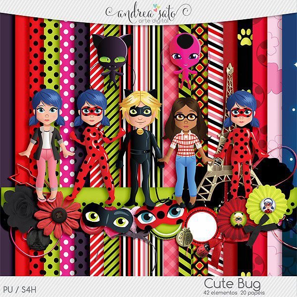 Cute Bug Kit Digital Papeis Ladybug - Imagem 1