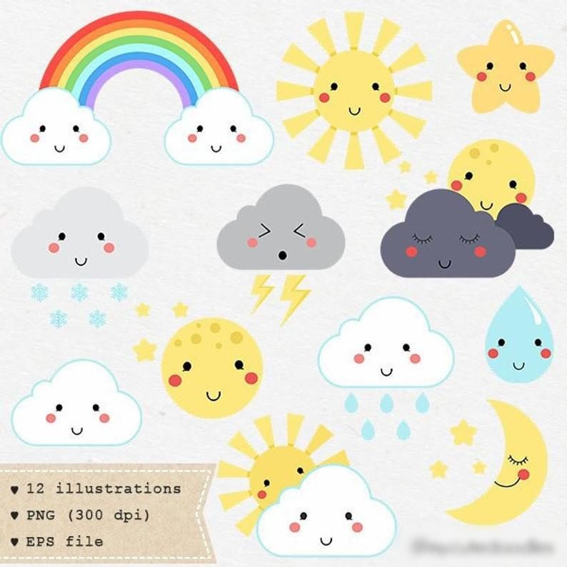 Cute Weather Icons Kit Digital Cute Weather Icons - Imagem 1
