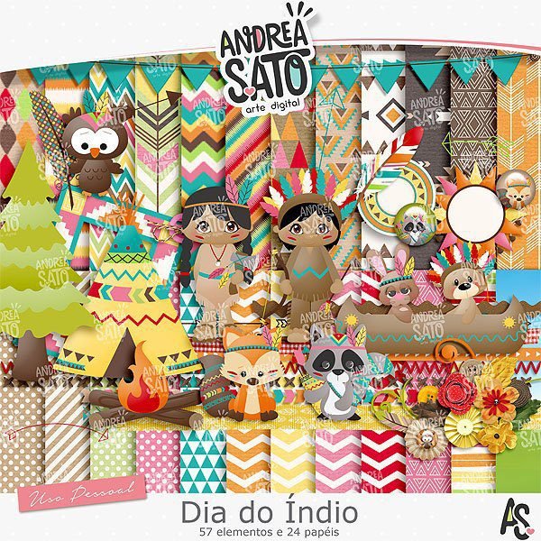 Dia do Indio Kit Digital Papeis Dia do Indio - Imagem 1