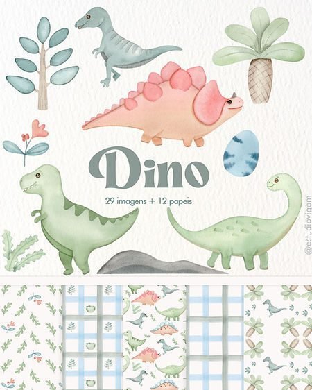 Dino Aquarela Kit Digital Dino - Imagem 1