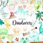Kit Digital Dinolovers Dinossauro Aquarela