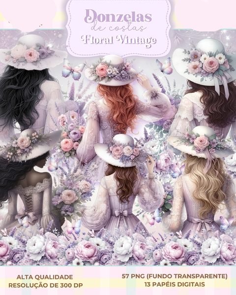 Donzelas de Costas - Floral Vintage Kit Digital Donzelas de Costas - Imagem 1