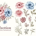 Kit Digital floral azul e rosa