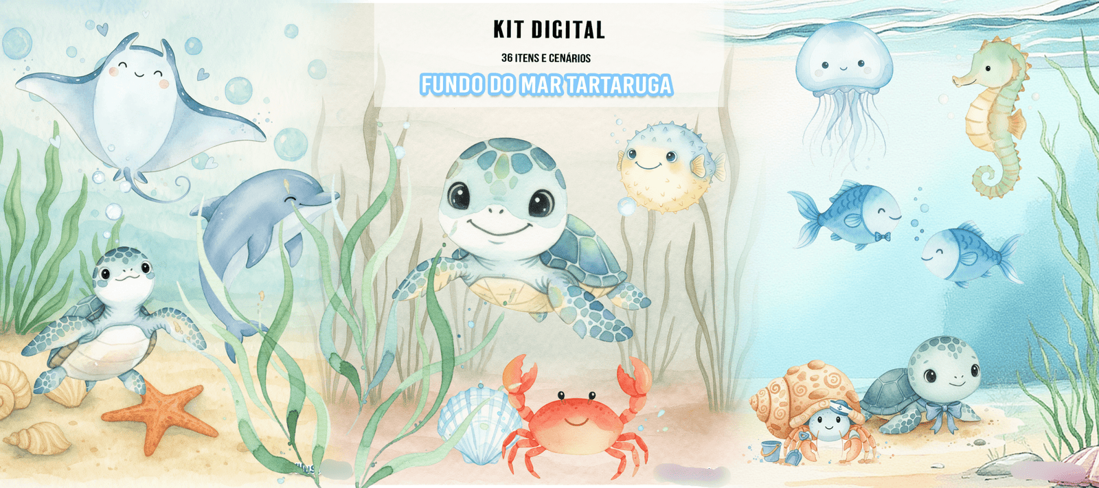 FUNDO DO MAR TARTARUGA Kit Digital Fundo do Mar Tartarugas - Imagem 1