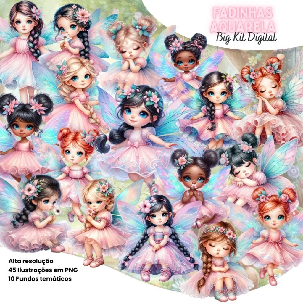 Fadinhas Aquarela Kit Digital Fadinhas Aquarela - Imagem 1