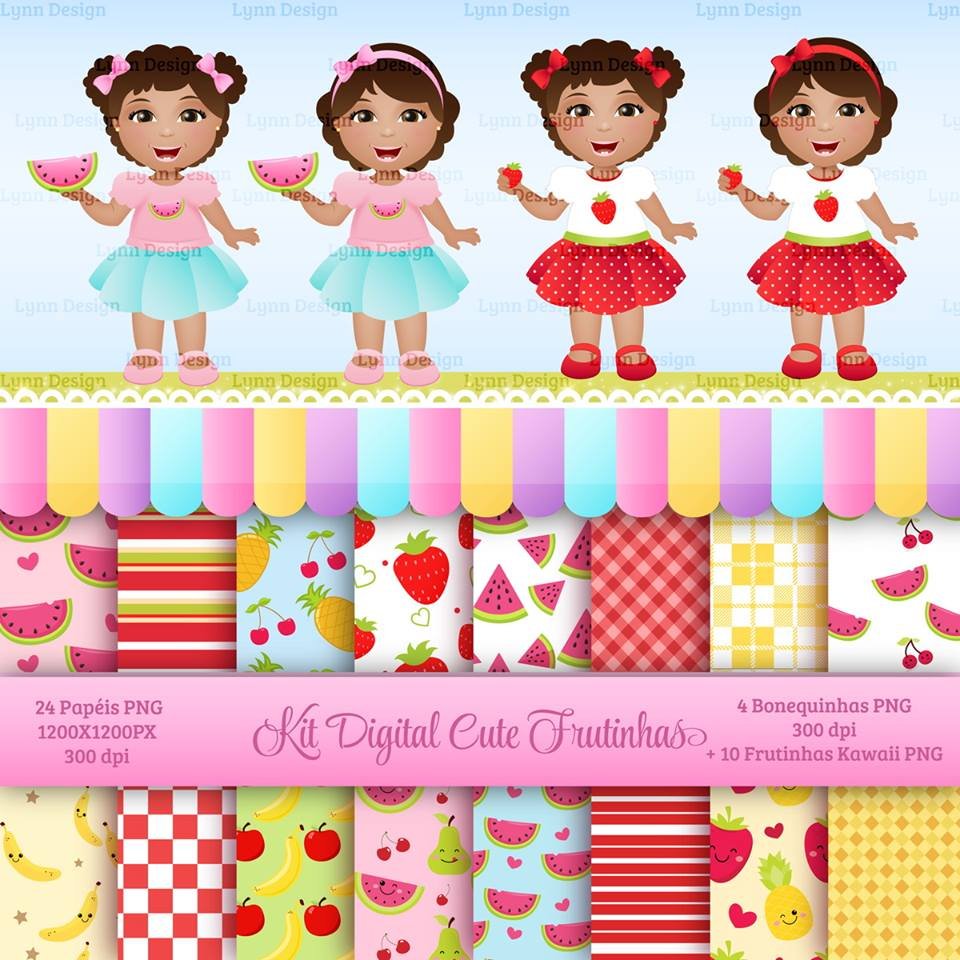 Frutinhas2 Kit Digital Meninas Frutinhas Azul e Vermelha - Imagem 1