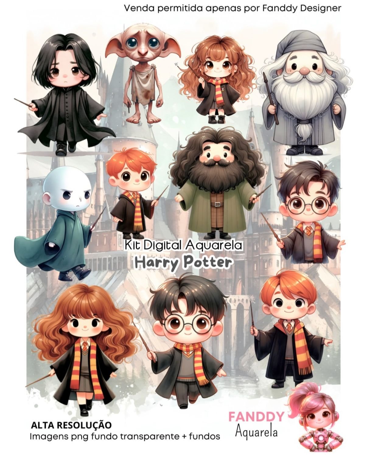 HARRY POTTER AQUARELA Kit Digital Harry Potter Aquarela - Imagem 1