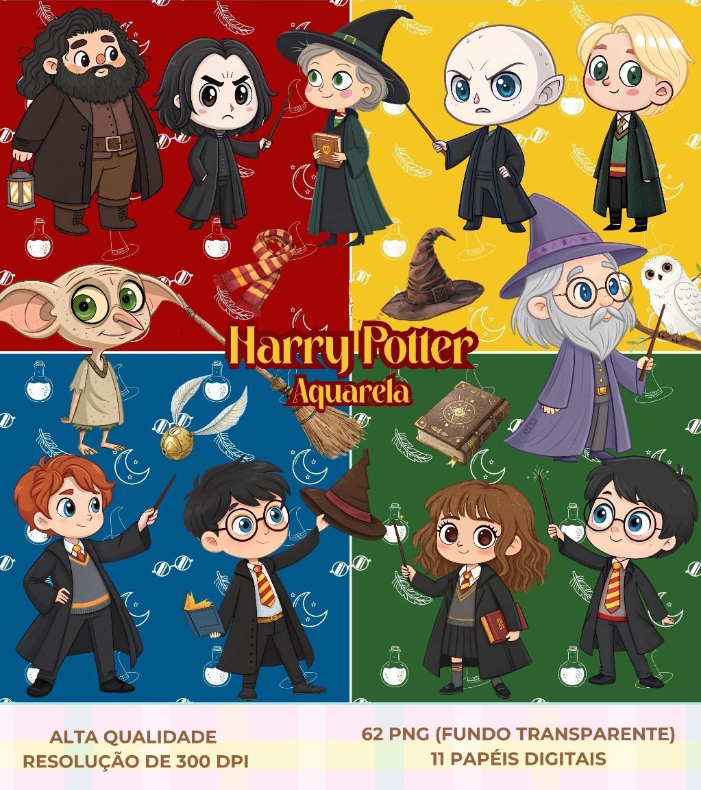 HARRY POTTER AQUARELA Kit Digital HARRY POTTER AQUARELA - Imagem 1