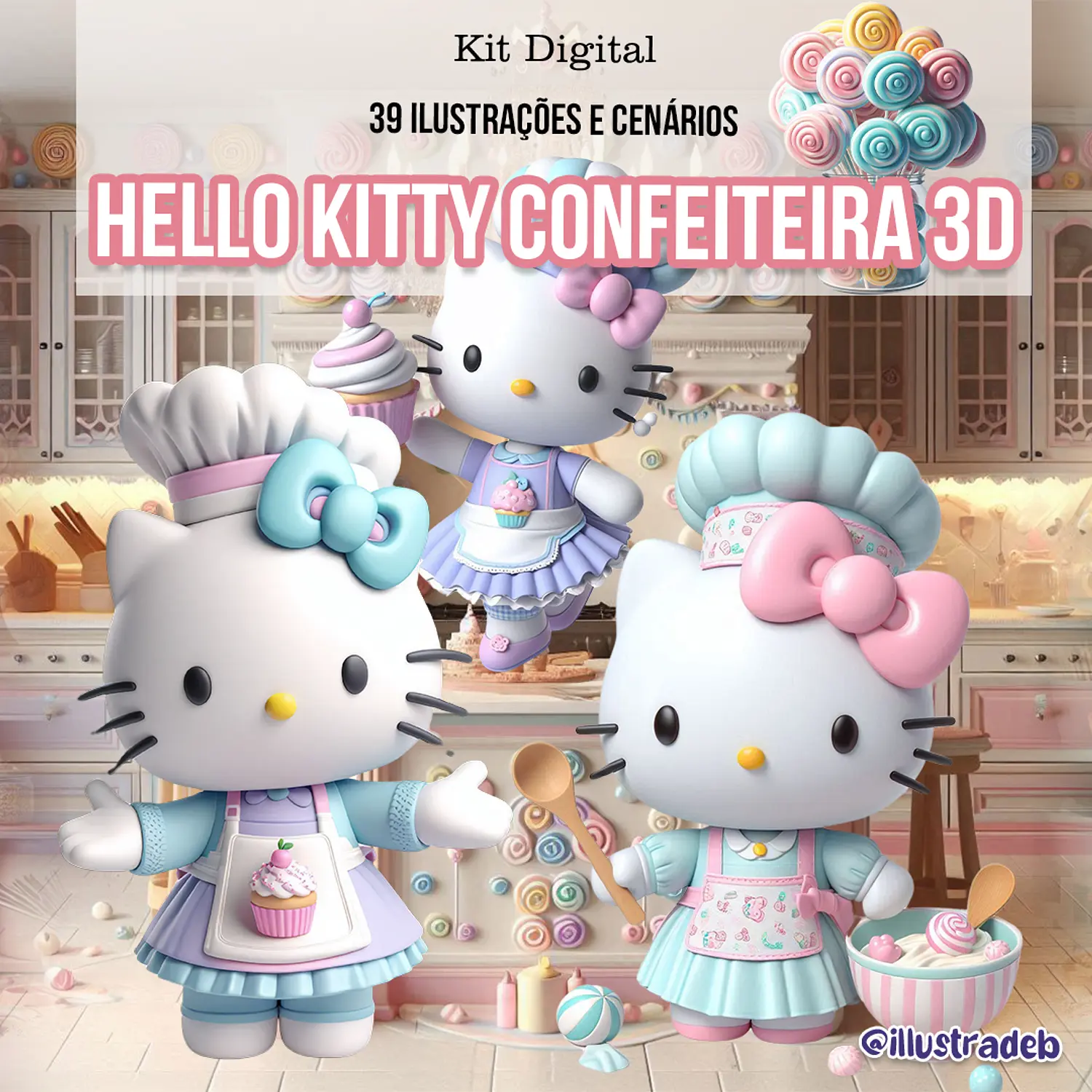 Hello_Kitty_Confeiteira_3D Kit digital hello kit confeiteira - Imagem 1