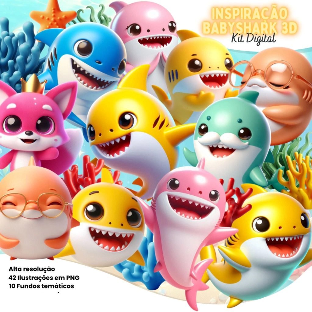 Inspiração Baby Shark 3D Kit Digital Baby Shark 3D - Imagem 1