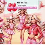 Kit Digital Barbie Boiadeira Rosa e Vermelho
