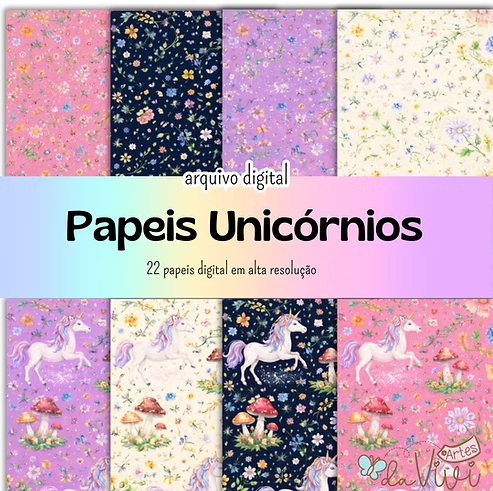 KIT DIGITAL PAPÉIS UNICÓRNIO Kit Digital Papeis Unicornio - Imagem 1