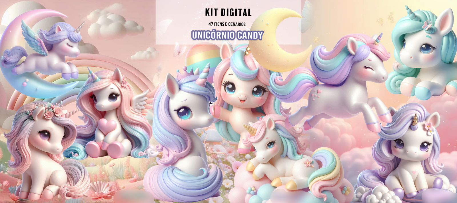 KIT DIGITAL UNICÓRNIO CANDY Kit Digital Unicórnio Candy - Imagem 1