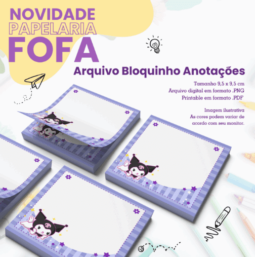 KUROMI - BLOQUINHOS 9,5X9,5 Arquivo Bloquinhos Kuromi 9,5x9,5 - Imagem 1