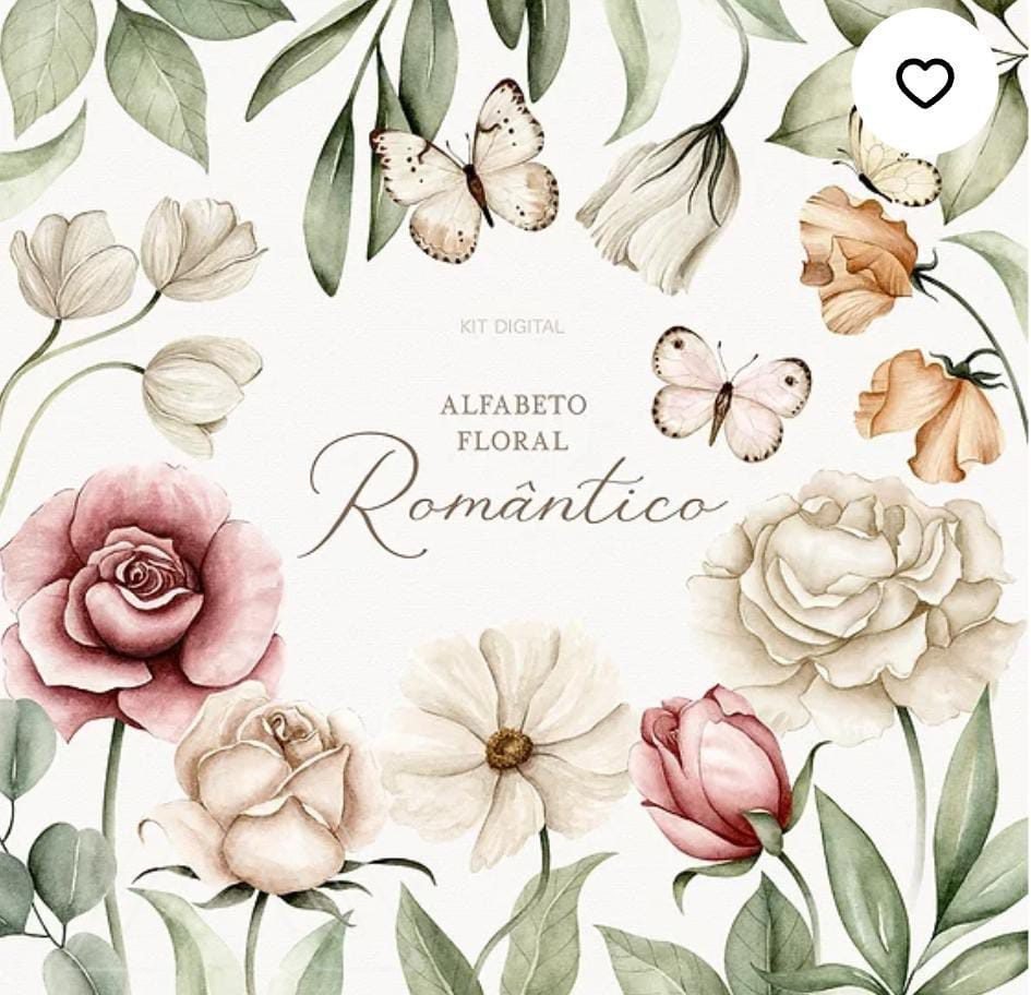 Kit Digital Alfabeto Floral Romântico Kit Digital Alfabeto Floral Romântico - Imagem 1