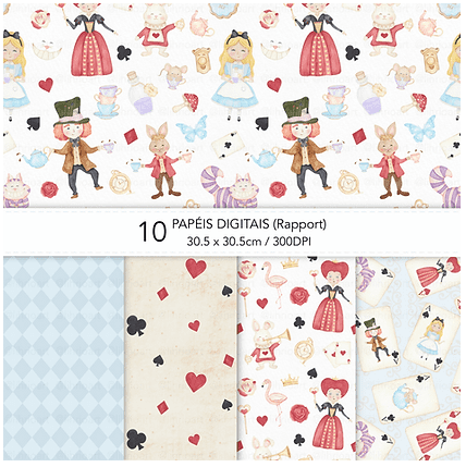 Kit Digital - Alice no País das Maravilhas - Lihrio Art Kit Digital Papeis Alice no Pais das Maravilhas - Imagem 1