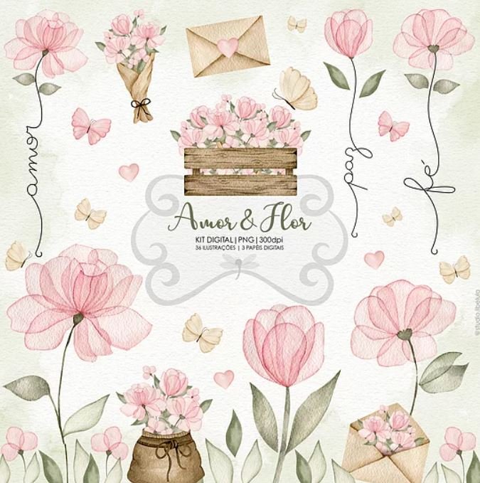 Kit Digital Amor _ Flor Kit Digital Amor e Flor - floral delicado - Imagem 1