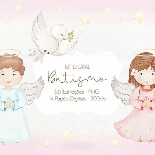 Kit Digital Batismo Kit Digital Batismo Aquarela - Imagem 1