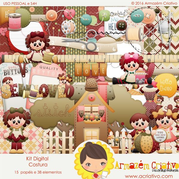 Kit Digital Bonequinha de Pano Kit Digital Papeis Bonequinhas de Pano - Imagem 1