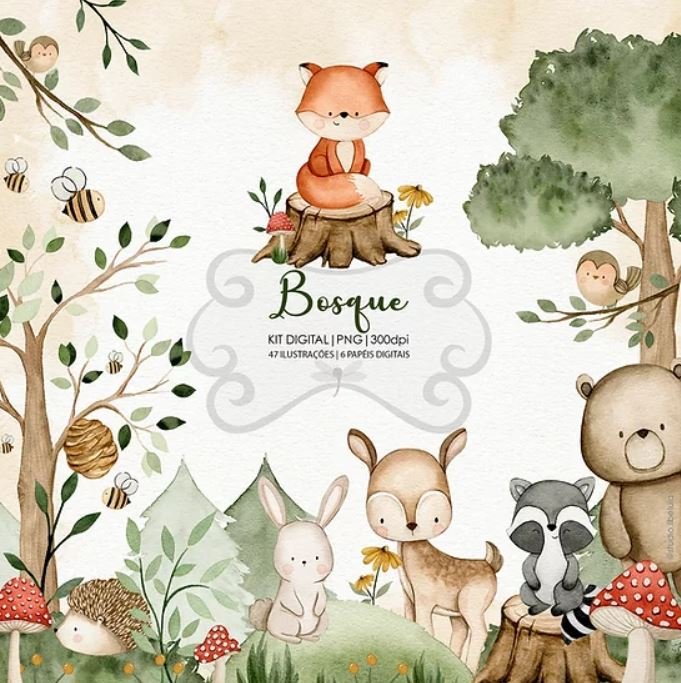 Kit Digital Bosque Kit Digital Bosque Aquarela - Imagem 1