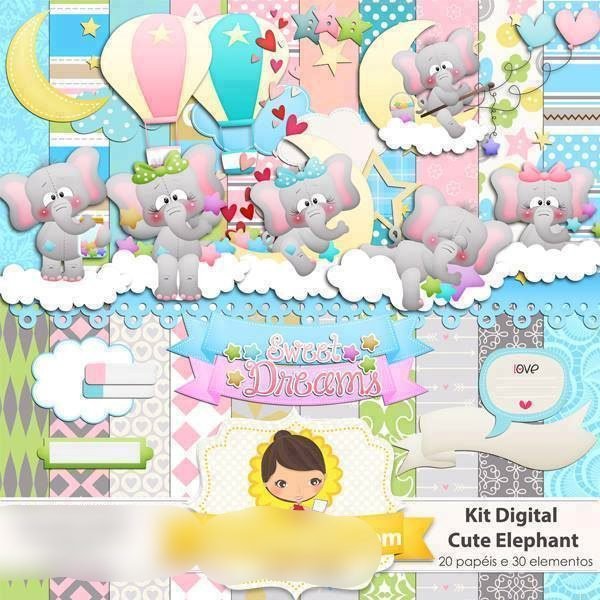 Kit Digital Elefantinho Kit Digital Elefantinhos Amor - Imagem 1