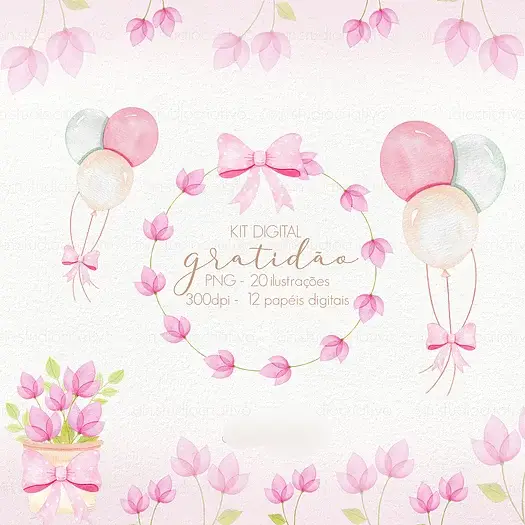 Kit Digital Gratidão Kit Digital Gratidão Floral Balões - Imagem 1
