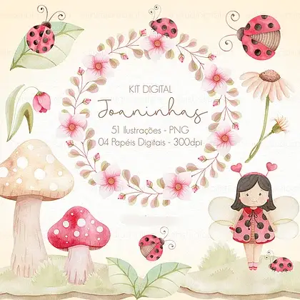 Kit Digital Joaninhas Kit Digital Joaninhas Aquarela - Imagem 1
