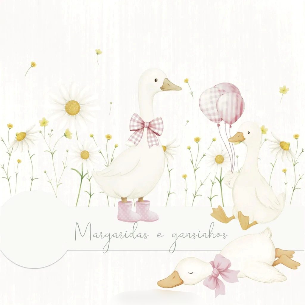 Kit Digital Magaridas e Gansinhos Rosa Kit Digital Margaridas e Gansinhos Rosa - Imagem 1