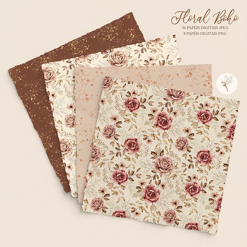 Kit Papel Digital Floral Boho Kit Digital Papel Floral Boho - Imagem 1