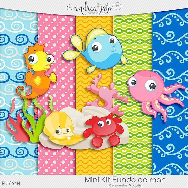 MINI KIT FUNDO DO MAR Kit Digital Papeis Fundo do Mar - Imagem 1