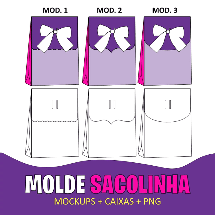 MOLDE SACOLINHA (STUDIO E PNG) Arquivo de Corte Molde Sacolinhas - Imagem 1