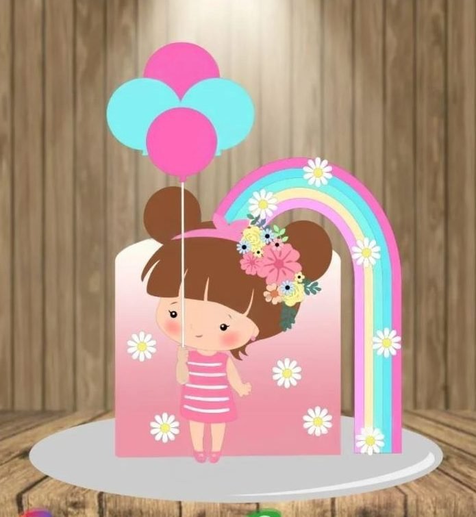 Menina Arco Íris Arquivo Topo de Bolo Menina Arco Íris - Imagem 1