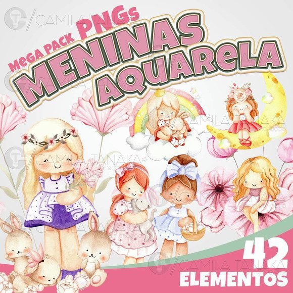 Meninas Aquarela Kit Digital Meninas Aquarela - Imagem 1