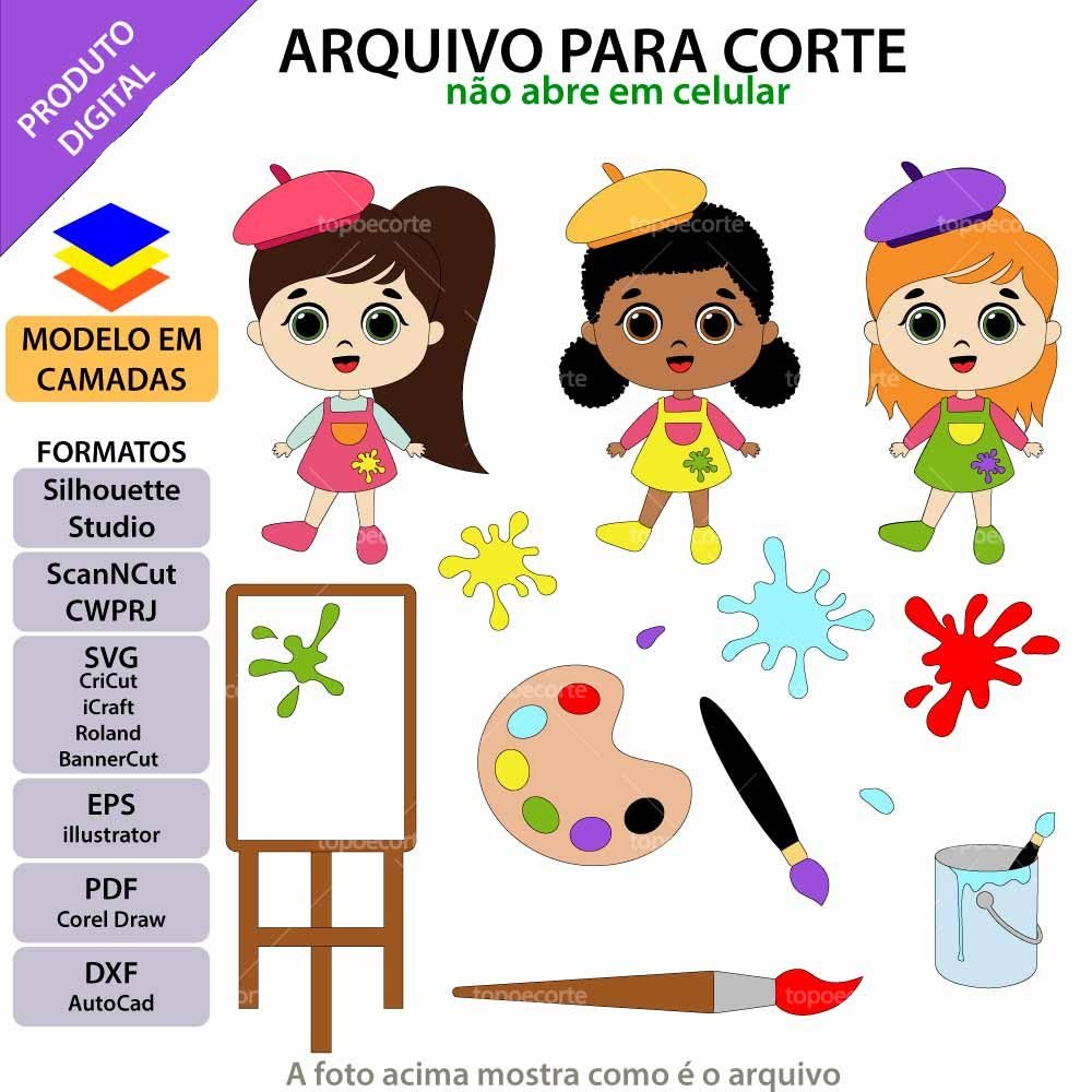Meninas Pintura Aquarela Arquivo Topo de Bolo Meninas Pintura Aquarela - Imagem 1