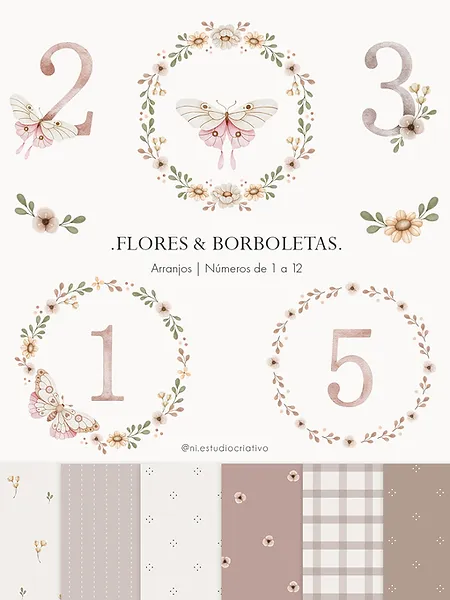 Mesversário Borboletas e Flores Kit Digital Mêsversário Borboletas e Flores - Imagem 1