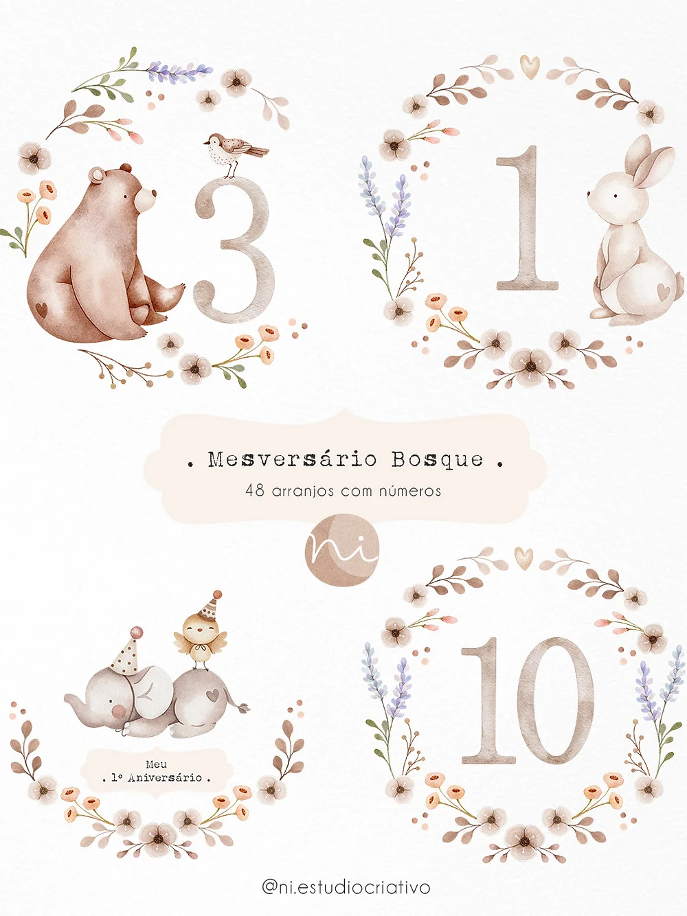 Mesversário Bosque _ Artes Prontas Kit Digital Mêsversario Bosque - Imagem 1