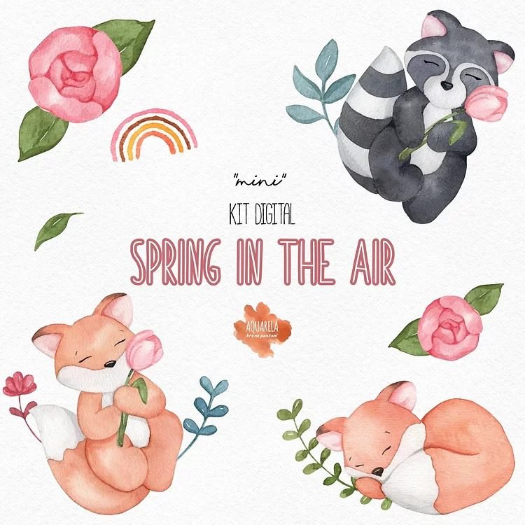 Mini Kit Digital - Spring in the air Kit Digital Bosque Aquarela - Imagem 1