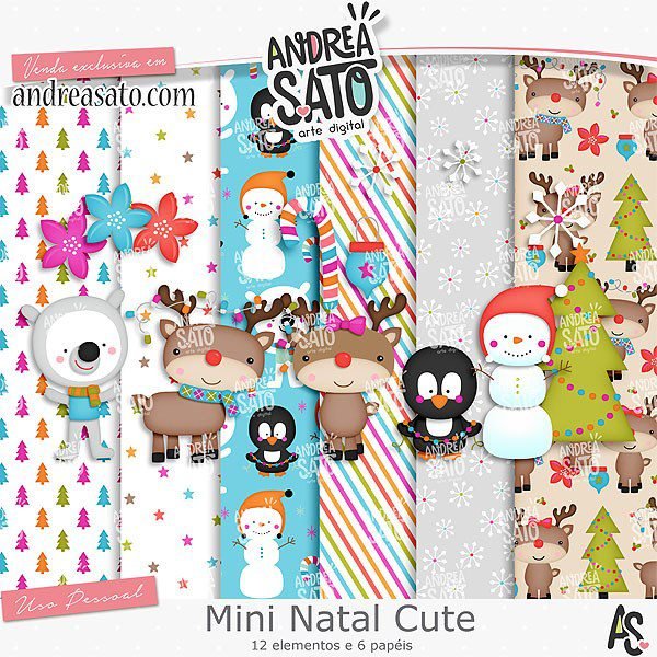 Mini Natal Cute Kit Digital Papeis Mini Natal - Imagem 1