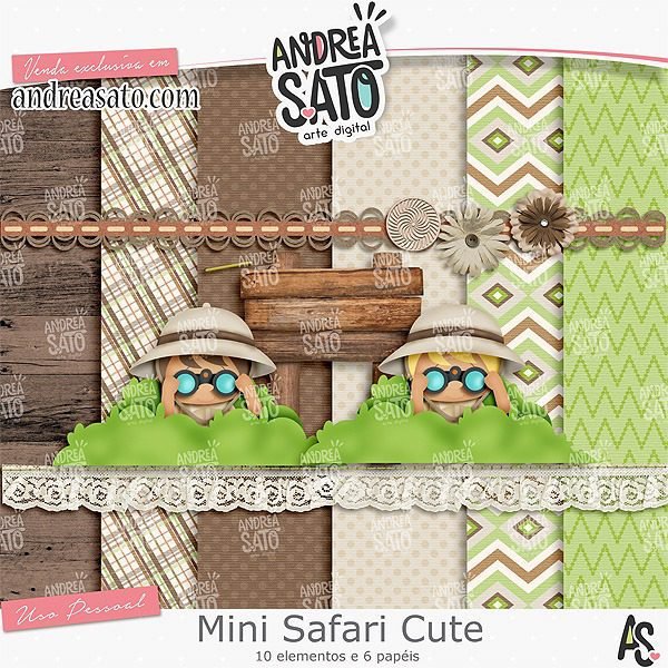 Mini Safari Cute Kit Digital Papeis Sarari - Imagem 1