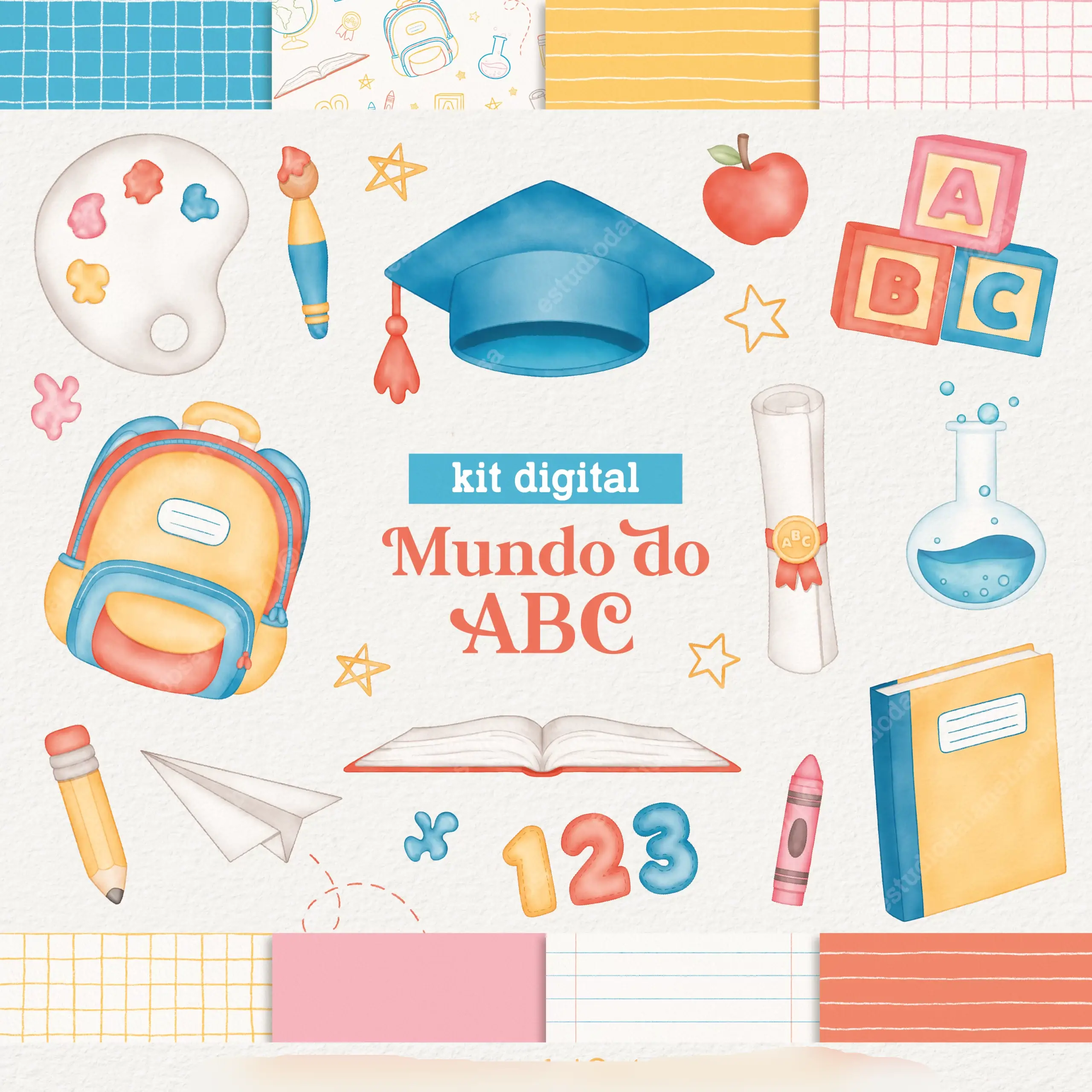 Mundo do ABC – Cliparts em aquarela Kit digital mundo do abc - Imagem 1