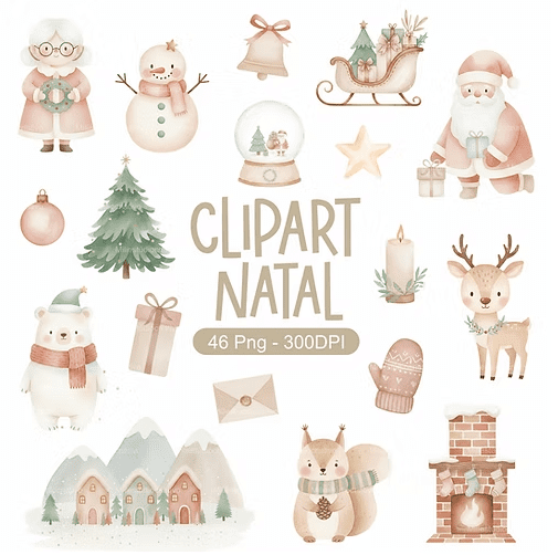 NATAL AQUARELA MINIMALISTA Kit Digital NATAL AQUARELA MINIMALISTA - Imagem 1