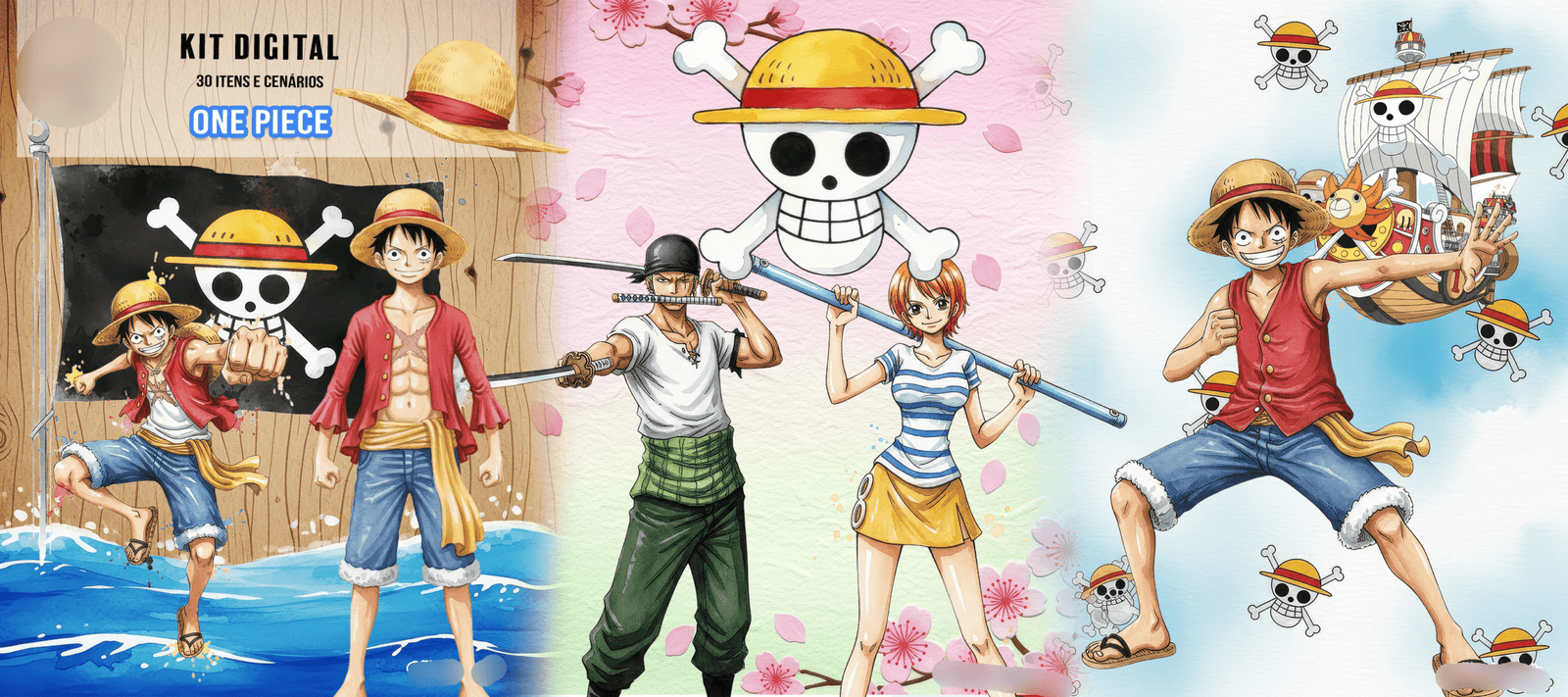 One Piece Aquarela Kit Digital One Piece Aquarela - Imagem 1
