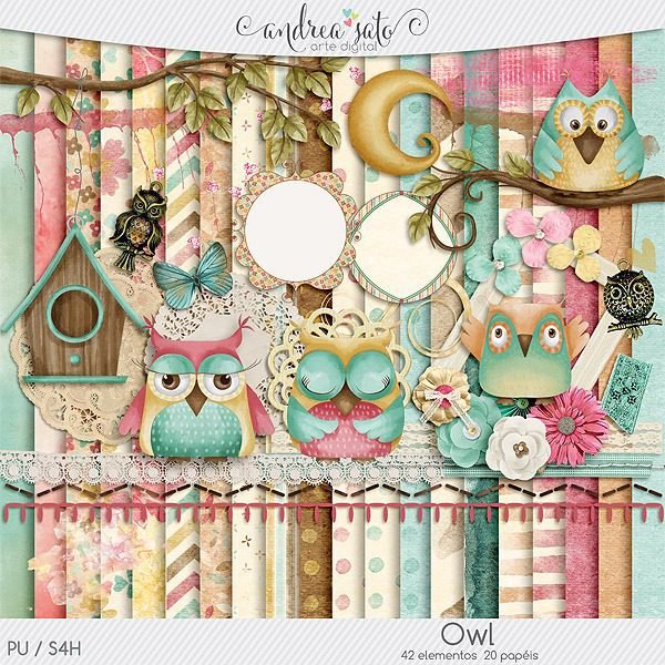 Owl Kit Digital Papeis Corujinhas - Imagem 1