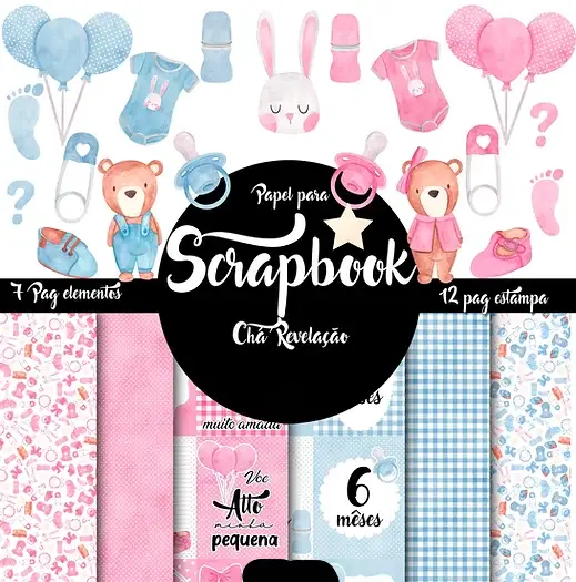 PAPEL PARA SCRAPBOOK CHÁ REVELAÇÃO Kit Digital Chá Revelação - Imagem 1