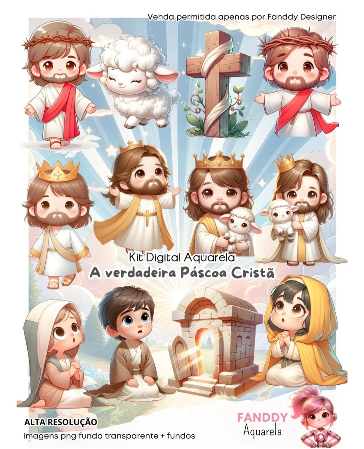 PÁSCOA CRISTÃ AQUARELA Kit Digital Páscoa Cristã Aquarela - Imagem 1