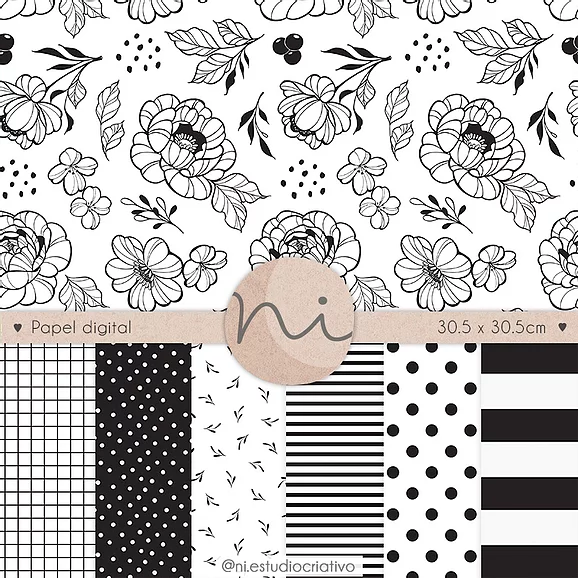 PD0047 Floral Clássico Kit Digital Papel Floral Clássico - Imagem 1