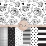 Kit Digital floral classico preto e branco