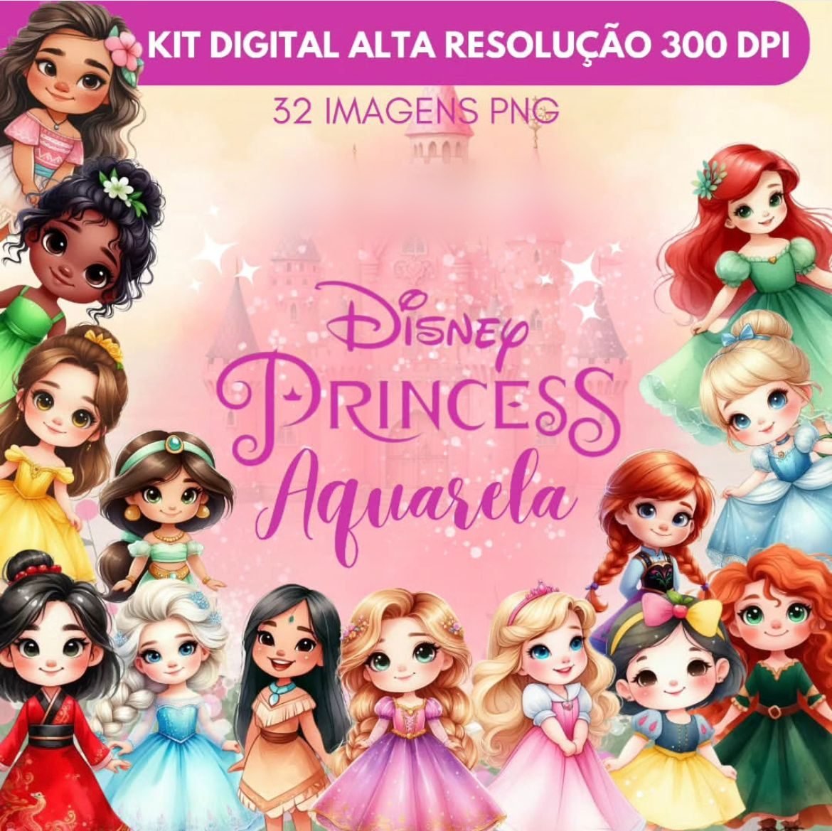 PRINCESAS AQUARELA Kit Digital RINCESAS AQUARELA - Imagem 1