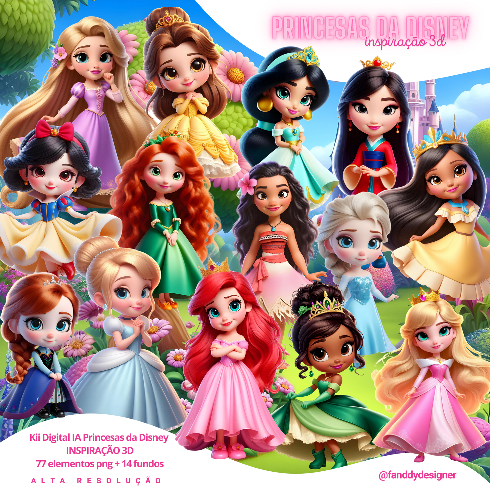 PRINCESAS DISNEY CUTE JOVEM Kit Digital PRINCESAS DISNEY CUTE JOVEM - Imagem 1